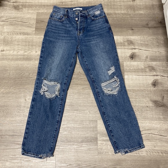PACSUN Eco Medium Blue HighRise Straight Distressed Jeans - Picture 3 of 9